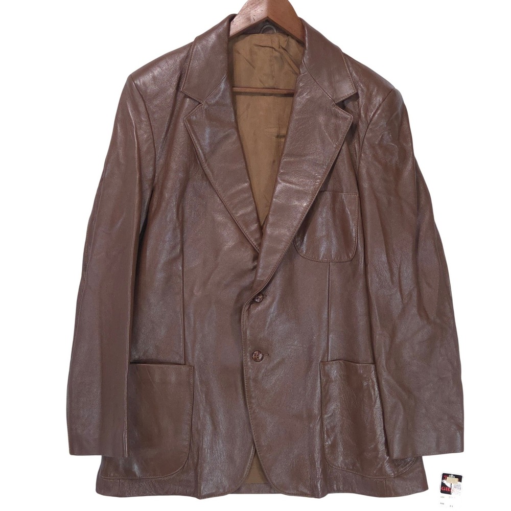 Vtg Grais Angel Skin Cabretta Leather Blazer Mens 44 Brown Union Made USA NWT